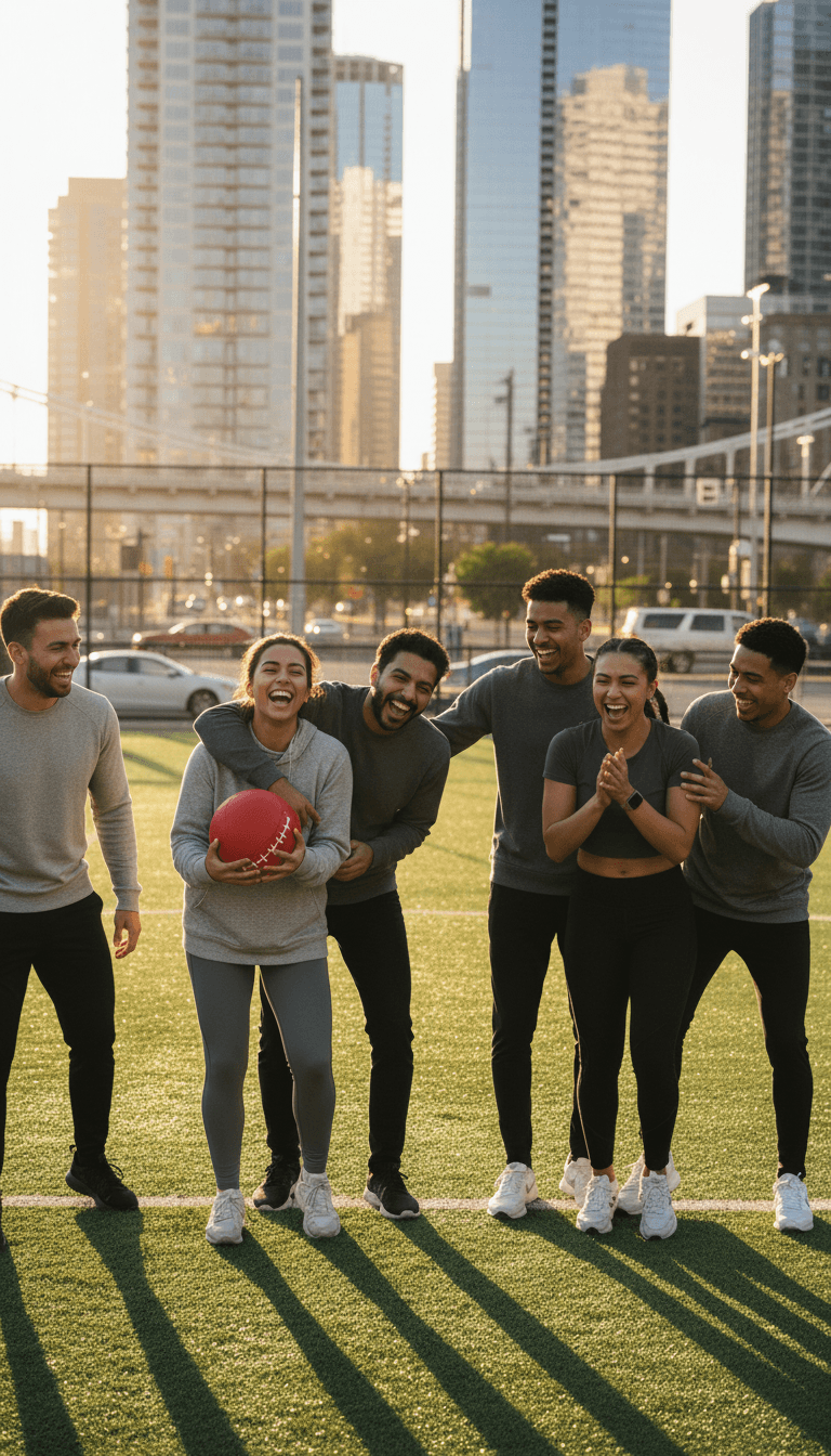 Adult recreational league players on a Harlem sports field